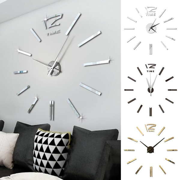 New 3D Round Wall Clock With Big Numbers Digital Modern Design Large Home Decor 