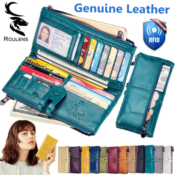 ROULENS RFID Genuine Leather Women Long Wallet Clutch Purse Large Capacity  Card Holder 