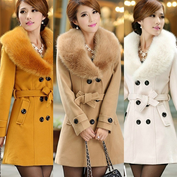 Winter Fashion Coat Warm, Womens Fur Collar Coat Jacket