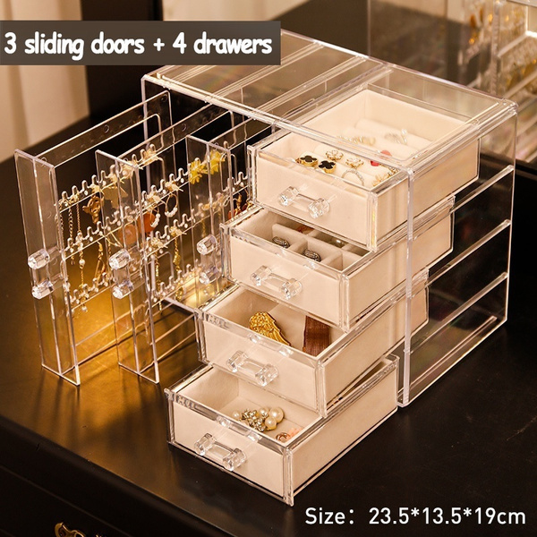 Large Earring Jewelry Organizer With 3 Drawers Clear Acrylic