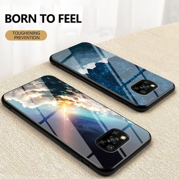 Capa de telefone para Poco X3 NFC M3 padrão estrelado Capa de telefone de  vidro temperado para capa de telefone Xiaomi POCOPhone X3 NFC F2 Pro Luxo |  Wish