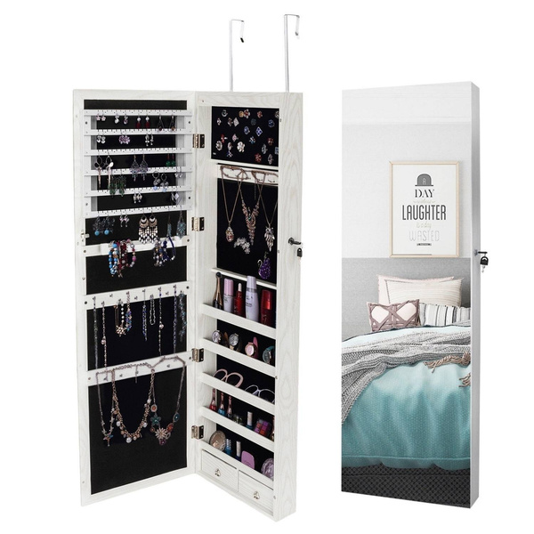 Retro Lockable Wall Door Mounted Whole Mirror Jewelry Storage Dressing Cabinet Armoire With Led Light White Wish - Wall Door Mirror Jewelry Storage Retro Lockable Wall Door Mounted Whole Mirror Jewelry Storage Dressing Cabinet Armoire With Led Light White Wish - Wall Door Mirror Jewelry Storage