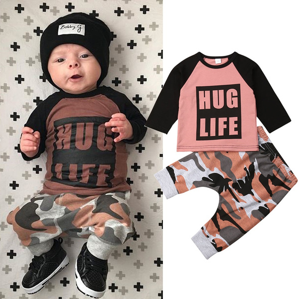 Newborn Toddler Baby Boy Autumn Winter Clothes Long Sleeve Tops Tshirt Camo Pants Outfits 2PCS