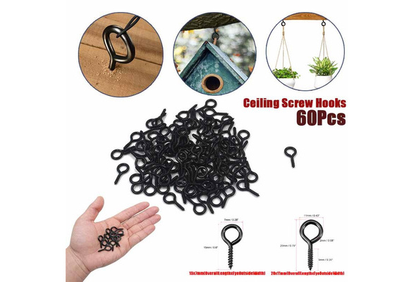 0.87 inch Screws Eye Hooks Self-Tapping Screws Screw Hanger Eye-Shaped Ring Hooks Black 60 Pieces 