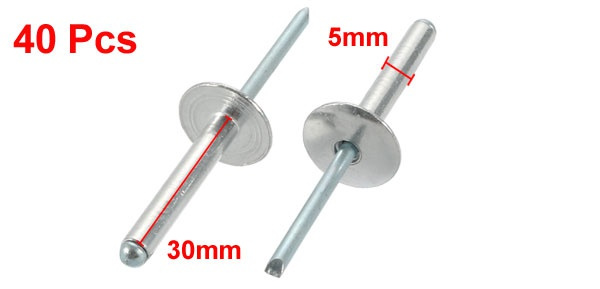 40 Pcs 5mm x 30mm Aluminum Open End Large Flange Blind Rivets | Wish