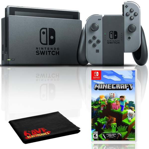 Nintendo Switch with Gray JoyCons Bundle with Minecraft + 6Ave Cleaning  Cloth