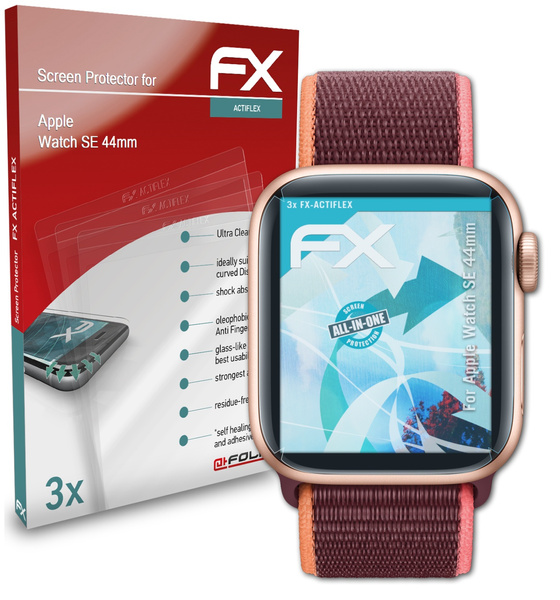 atFoliX 3x Screen Protector compatible with Apple Watch SE 44mm  clear&flexible Protector Film