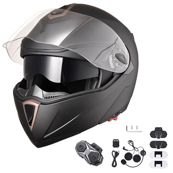 AHR DOT Full Face Flip Up Modular Motorcycle Helmet 2 Visor Bluetooth ...