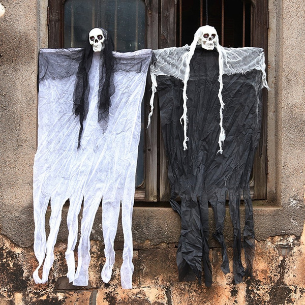 Halloween Hanging Ghost Pole Skull Horror Scary Shining Skeleton Ghost ...