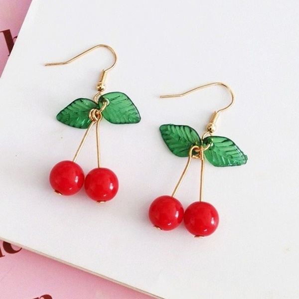 clip on cherry earrings