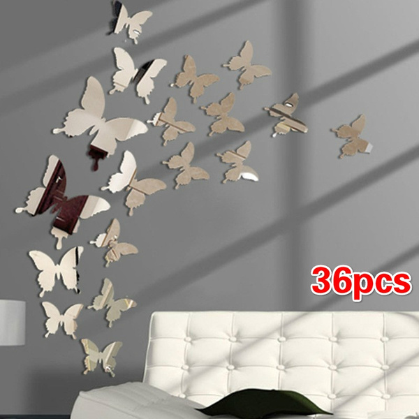 12 24 36pcs 3d Erfly Mirror Wall Sticker Decal Art Removable Wedding Decoration Kids Room Wish 12 24 36pcs 3d Erfly Mirror Wall, Mirror Decoration Stickers