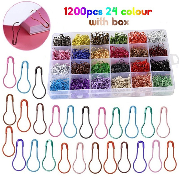 1200/450/300/100 PCS Bulb Safety Pins, 24 Mix Color Bulb Pins Metal Gourd  Pins, Pear Shaped Safety Pins Calabash Pins Clothing Tag Pins Knitting  Cross Stitch Markers (with Storage Box)for DIY Sewing Craft