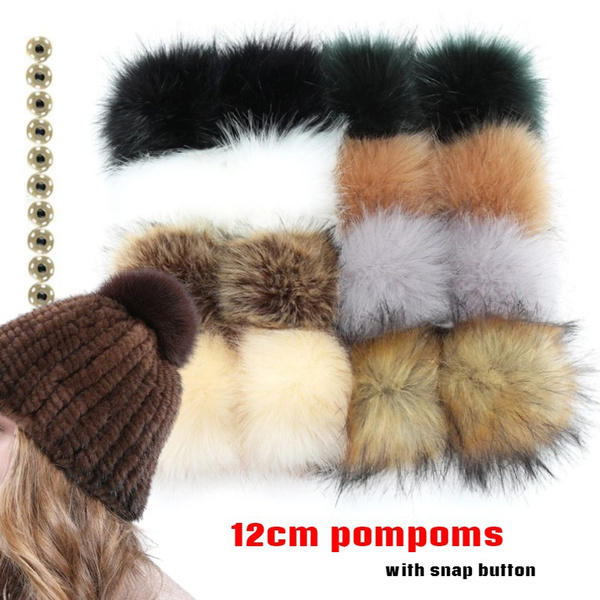 Fluffy Faux Fur Ball with Snap Button for DIY Hat Clothes Accessories