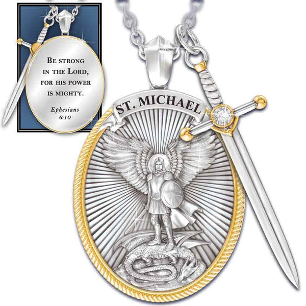 Exquisite Viking Jewelry Mens Necklace Archangel Saint Michael Medal Angel Wings Faith Pendant Charm Religious Engraved On Men Vintage Man Wish - Mens Gold St Michael Pendant Exquisite Viking Jewelry Mens Necklace Archangel Saint Michael Medal Angel Wings Faith Pendant Charm Religious Engraved On Men Vintage Man Wish - Mens Gold St Michael Pendant