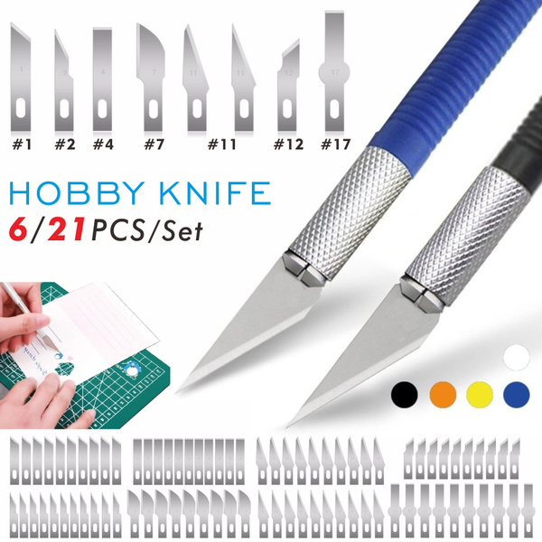 6/21PCS Precision Knife Hobby Knife with #1 #3 #4 #7 #10 #11(S) #11(O) #12  #17 Blade Crafting Supplies Cutting Tool for Precision Cutting & Trimming