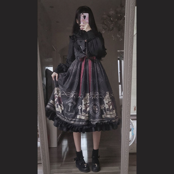 Lady Girls Gothic Lolita Dress Ruffle Cosplay Costume Slip Vintage JSK ...