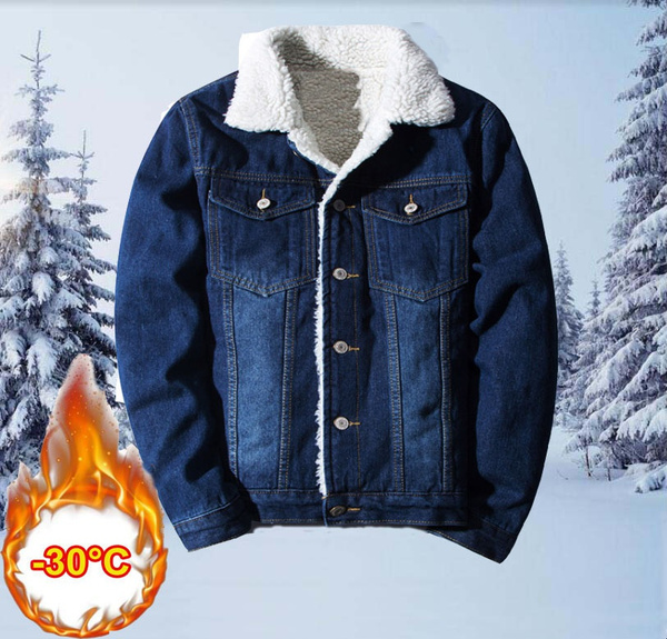 Men Denim Jacket Trendy Winter Warm Fleece Coats Outwear Fashion Jean Jackets