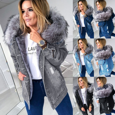 Fashion, fur collar, denim jacket, winter fashion