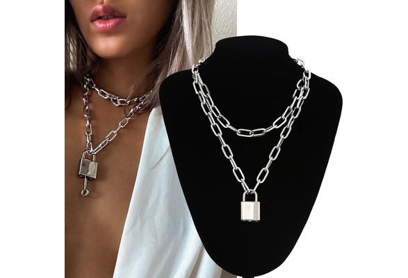 Lock Chain Necklace With a Padlock Pendant Grunge Aesthetic Accessories