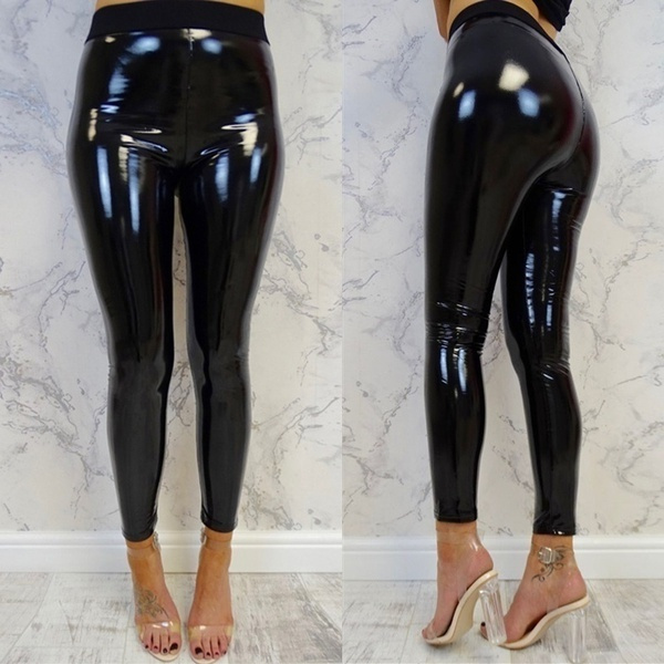 Wear Latexwomen's High Waist Faux Leather Pencil Pants - Stretchy
