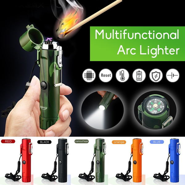 Arc Usb Lighter Camping Outdoor Survival Plasma Lighter With Flashlight  Compass Survival Lighters Waterproof And Windproof