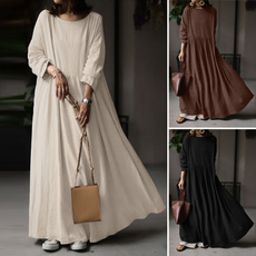 Women, Cotton, long sleeve dress, solidcolordres