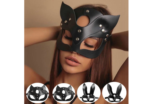 2023 Sexy Black Scrunched Faux Leather Mask Costume Cosplay