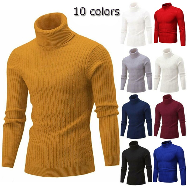 Mens Cable Knitted Turtle Polo Neck Jumper Casual Winter Warm Sweater ...