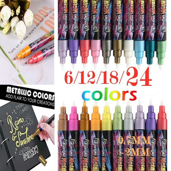 18 Colors Metallic Marker Pens, 0.7 mm Extra Fine Point Paint Pen, Metallic  Painting Pens, Metallic Permanent Markers for Cards Writing Signature