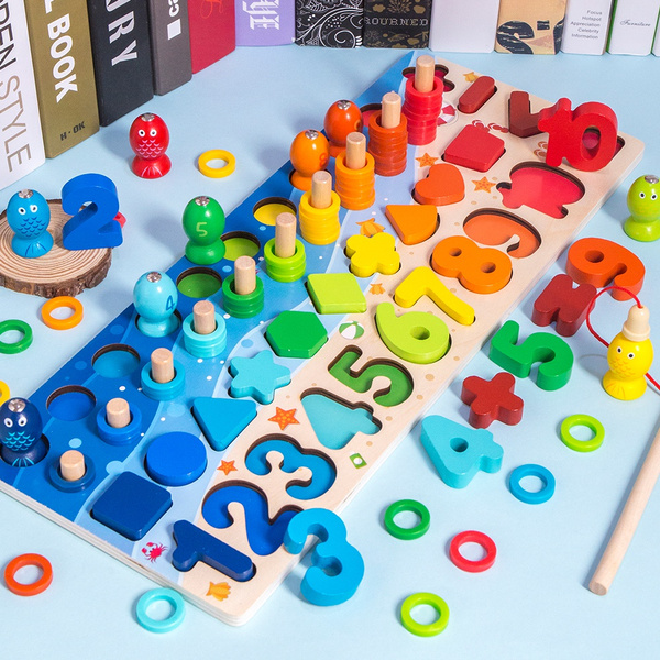 Montessori Educational Wooden Toys Children Busy Board Math Fishing ...