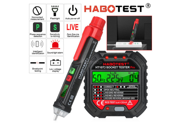 HABOTEST Socket Tester Circuit Polarity Voltage Detector Wall Plug Breaker F2A6