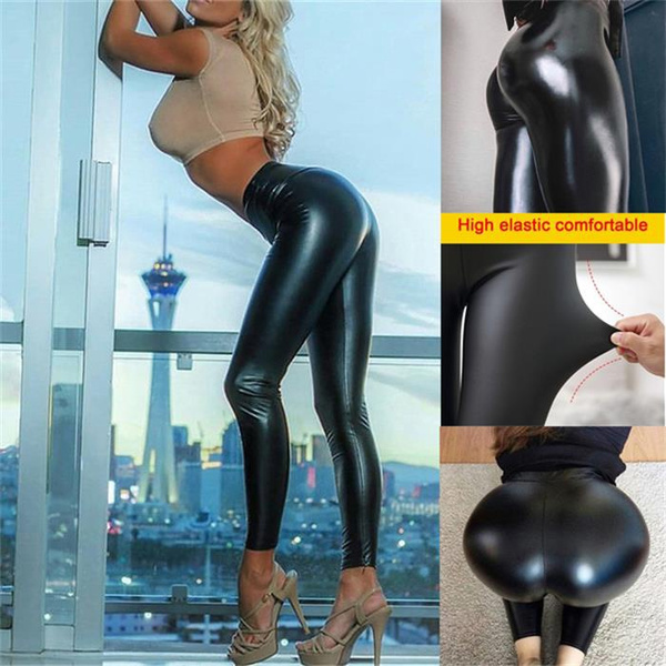 Sexy Women Skinny Faux Leather Stretchy Pants Leggings Pencil Tight Trousers