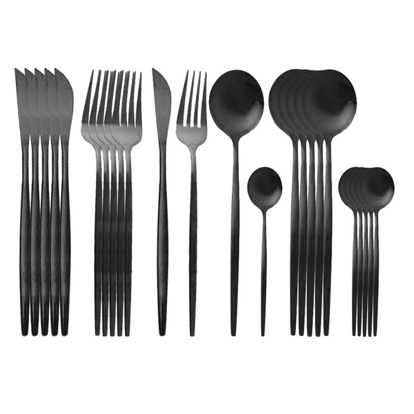 24pcs White Gold Dinnerware Set Stainless Steel Knife Fork Spoon