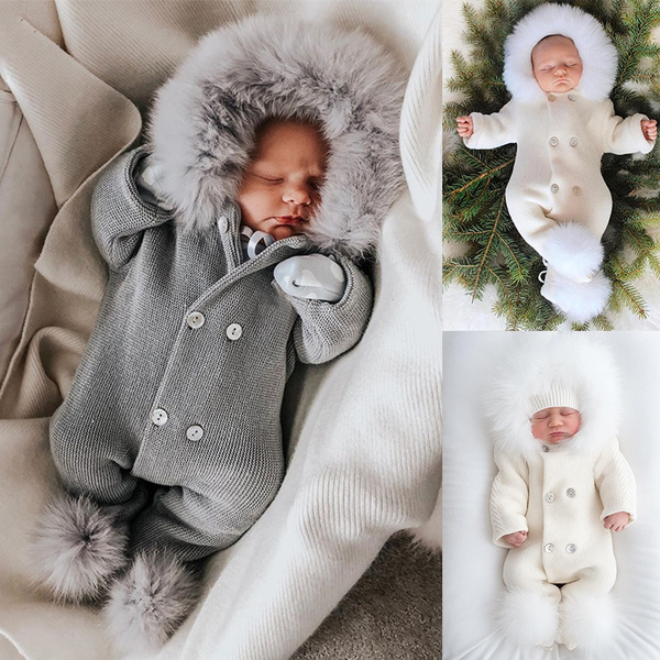 Baby New Fashion Winter Warm Jumpsuit Long Sleeve Big Fur Collar