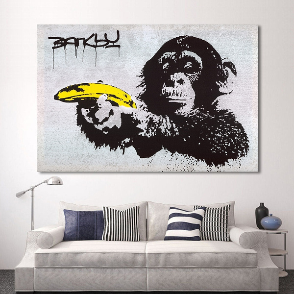 Modern graffiti art Banksy Chimps with banana wall pictures for living ...