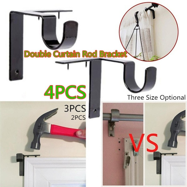 2/3/4 Pack Metal Double Curtain Rod Bracket Pole Holder Hang Set No Drill