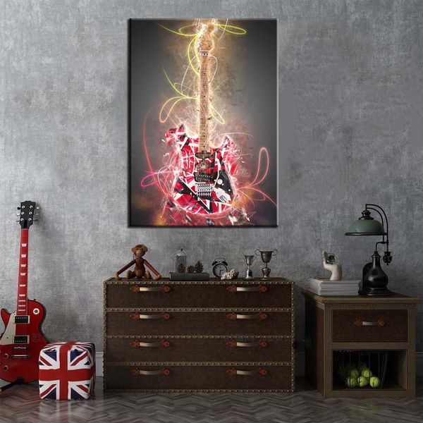 Decor Eddie Van Halen Print Poster EVH With His Guitar Art for Home Wall Art 