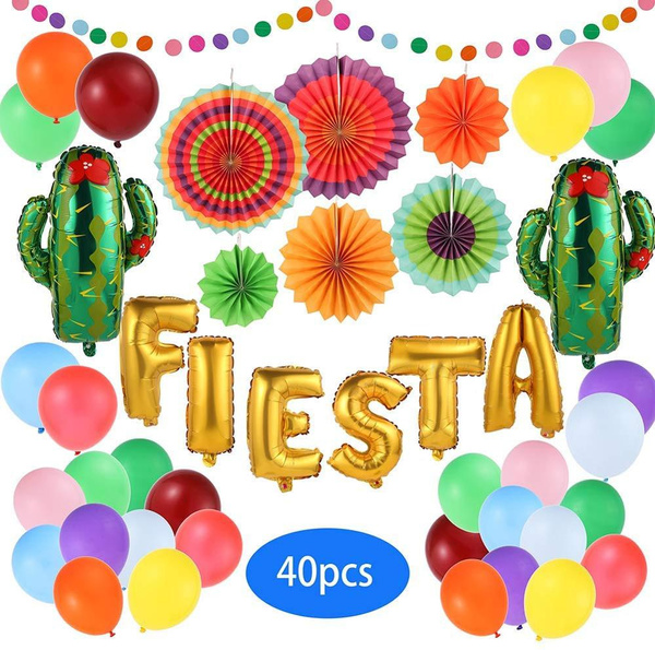 Fiesta Party Supplies Decorations, 40-Piece Mexican Fiesta Theme Décor  Cinco de Mayo, Includes Cactus Balloons, Colorful Fans, Banner, More  Balloons Birthdays