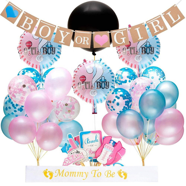 Gender Reveal Party Supplies Decorations, 64-Pieces of Gender Reveal Decor  Kit, Includes Giant Gender Reveal Balloon Pink and Blue Confetti, Boy Girl  Banner, Mommy Sash, Latex Balloons and Photo Props
