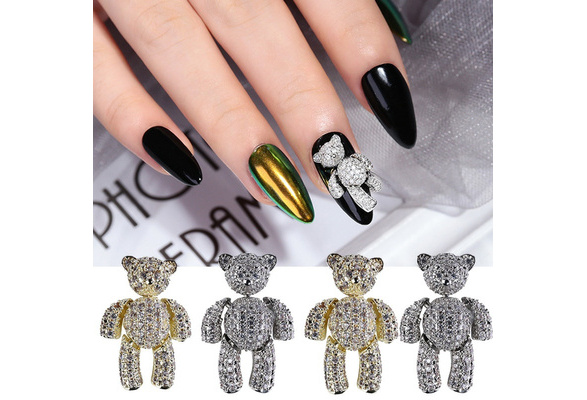 3pcs Alloy Black & White Checker Pattern Teddy Bear Charm For Nail Art  Decoration