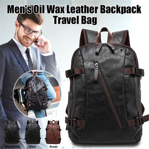 Men Oil Wax Leather Anti Theft Backpack Men's Casual Backpack