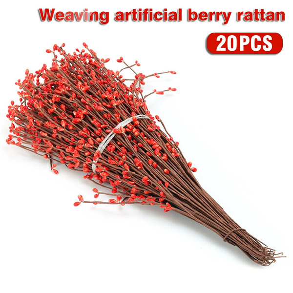 20pcs/set Artificial Berry Rattans Spray Stem Autumn Christmas Home Party Decor 