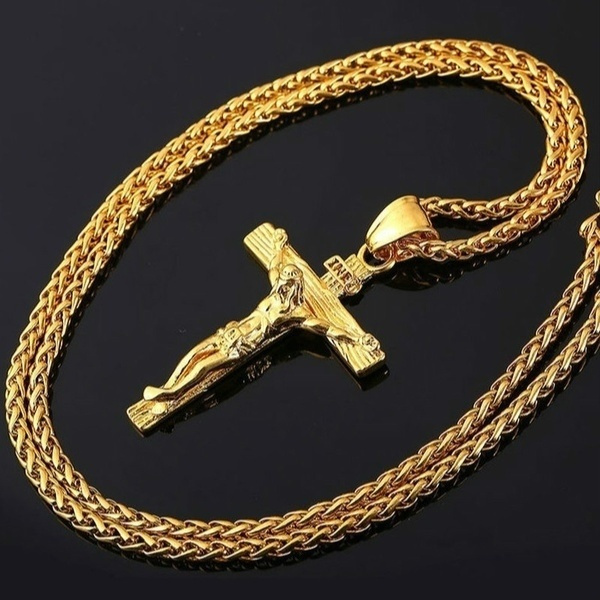Solid Gold Cross Pendant Necklace 