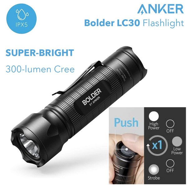 anker bolder lc40 rechargeable flashlight led torch 2 Pack, Pocket-Sized Led Torch, Super Bright 400 Lumens Cree Led, Ip65 Water Resistant, 3 Modes High/Low/Strobe for Indoors and Outdoors Lighting Anker Bolder LC30 Flashlight, LED