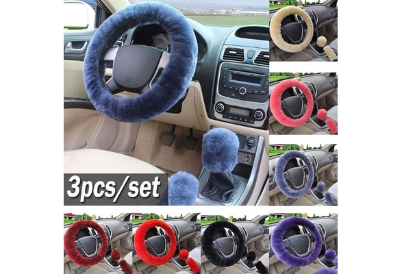 3Pcs/set Winter pink soft warm plush car steering wheel cover handbrake cov WF 