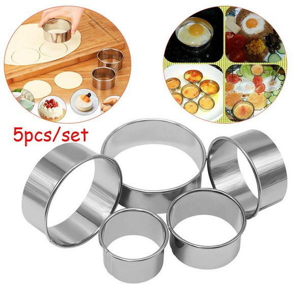 5 Set Round Circle Stainless Steel Cookie Cutter Biscuit DIY Baking Pastry Mould 