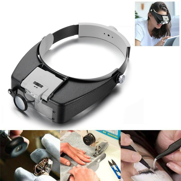 Wearable Magnifying Glasses Head Visor Magnifier with LED Light Repair  Loupe