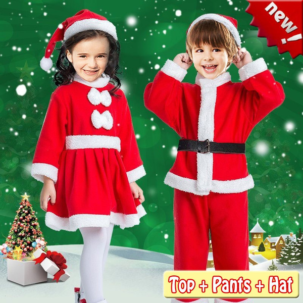 Hat Outfit Santa Claus Suit Holiday Cosplay Kid Girls Boys Xmas Costume Dress 