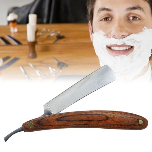 Men's Stainless Steel Straight Edge Wood Handle Folding Vintage Shaving