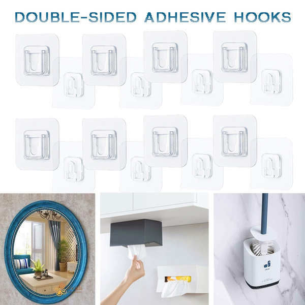 10/20 Pairs Double-Sided Adhesive Wall Hooks Hanger Wall Mounted